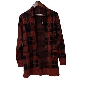 Bluenotes black and red long sleeve open front cardigan size xs can fit small